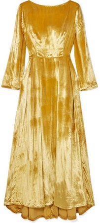 Metallic Silk-velvet Maxi Dress - Yellow
