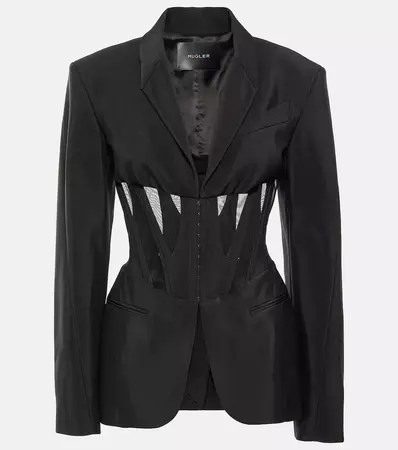 Corset Tulle Paneled Blazer in Black - Mugler | Mytheresa