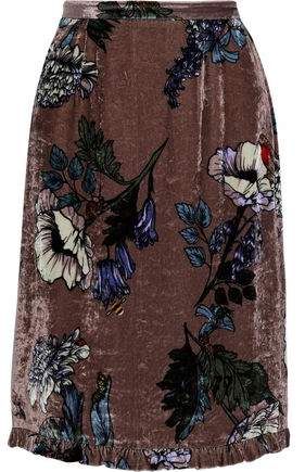 Amery Ruffle-trimmed Floral-print Velvet Skirt