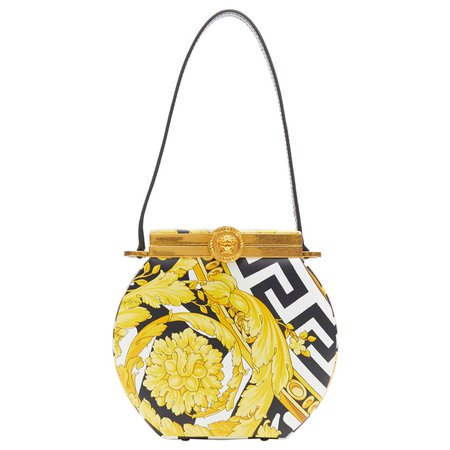 new VERSACE AW19 runway Savage Baroque Conglobo black gold structured clutch bag For Sale at 1stDibs