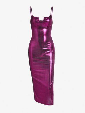 90s Metallic Sparkly Side Slit Bodycon Bustier Dress In PURPLE | ZAFUL Australia 2023
