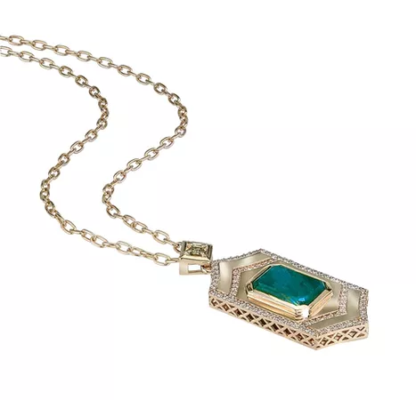 Gianna Locket and Mirror Compact with Emerald in 14k Yellow Gold with Diamonds by GiGi Ferranti
