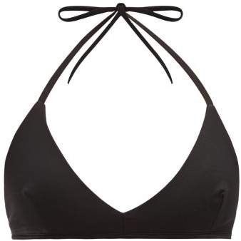 Albus Lumen - Halterneck Triangle Pique Bikini Top - Womens - Black