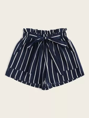 Striped Tie Front Paperbag Shorts | SHEIN USA