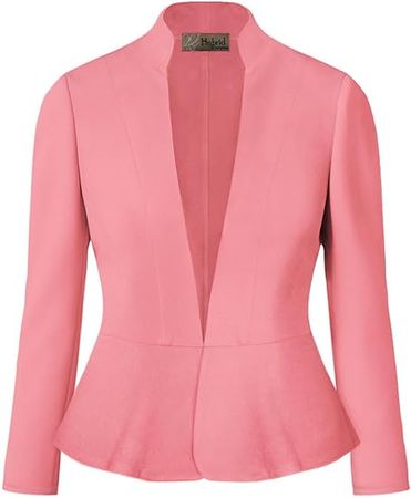 Hybrid & Company Women's Casual Work Office Elegant Open Front Lapel Premium Nylon Ponte Stretch Blazer Jacket at Amazon Women’s Clothing store