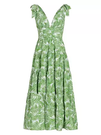 Shop Carolina Herrera Cabana Palm Print Tiered Midi-Dress | Saks Fifth Avenue