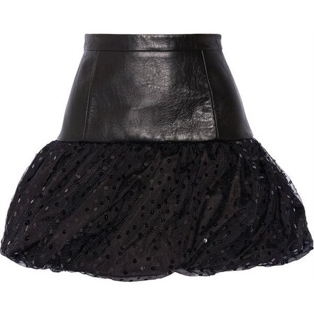 Saint Laurent - Leather, Taffeta and Sequin-embellished Tulle Mini Skirt