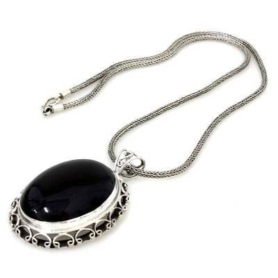 Sterling Silver and Onyx Pendant Necklace, "Midnight Lace"