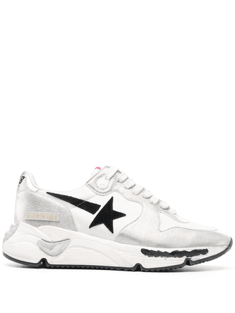 Golden Goose Running Sole Metallic-panel Leather Mid-top Trainers In White | ModeSens