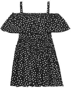 Cold-shoulder Ruffled Polka-dot Cotton-blend Dress