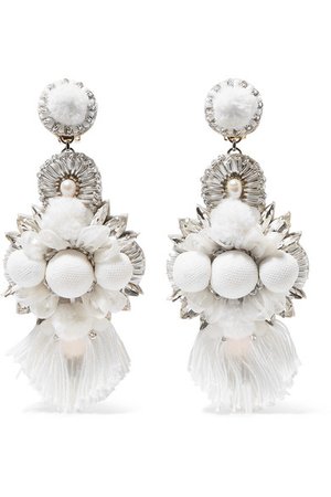 Ranjana Khan | Silver-tone pearl, crystal and tulle clip earrings | NET-A-PORTER.COM