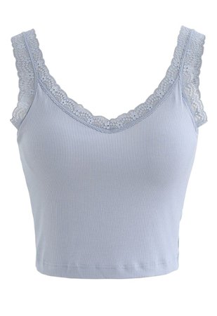 Lace Straps Tank Top in Dusty Blue - Retro, Indie and Unique Fashion