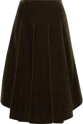 Pleated Cotton-blend Velvet Skirt