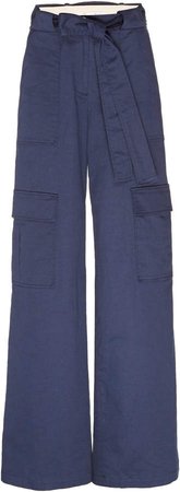 Belted Cotton Wide-Leg Cargo Pants
