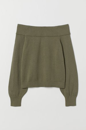 Off-the-shoulder Sweater - Khaki green - Ladies | H&M US