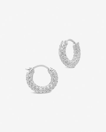 Sterling Forever Pave Cubic Zirconia Huggie Hoops