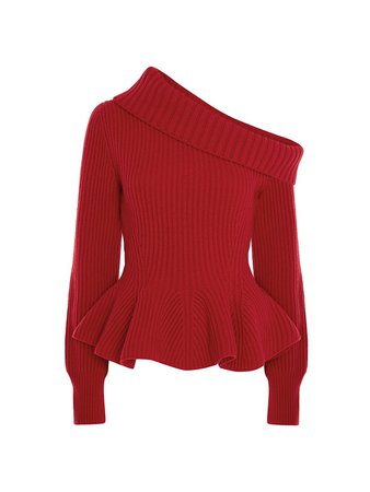 Shop Alexander McQueen Wool Off-The-Shoulder Peplum Sweater | Saks Fifth Avenue