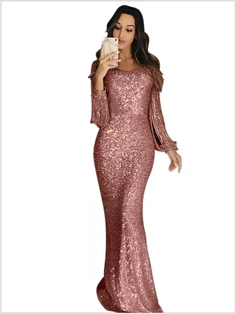 Women's Sheath Dress Maxi long Dress Black Blue Blushing Pink Gold Silver Long Sleeve Solid Color Sequins Tassel Fringe Patchwork Fall V Neck Elegant 2021 S M L XL XXL 8217163 2021 – $40.24