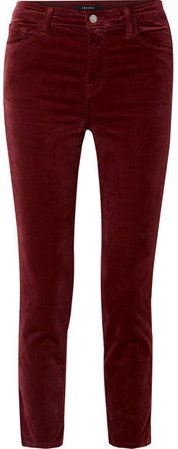 Ruby Cropped Cotton-blend Velvet Straight-leg Pants - Burgundy