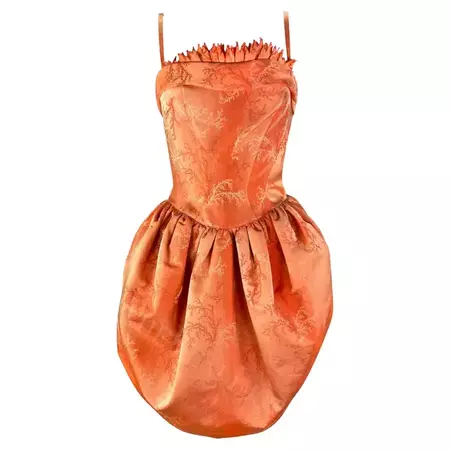 Cruise 1999 Thierry Mugler Orange Coral Jacquard Corset Boned Balloon Dress For Sale at 1stDibs
