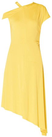 PAISIE - One Shoulder Dress With Neck Strap & Asymmetric Hem In Yellow