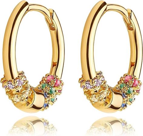 Amazon.com: DREMMY STUDIOS Dainty Colorful Rainbow CZ Huggie Hoop Earrings for Women 14K Gold Plated Colorful Cubic Zirconia Hoops Earrings Cute Simple Rainbow Charm Earrings Gifts for Her: Clothing, Shoes & Jewelry
