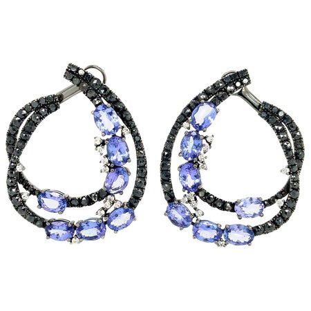 Ruchi New York Tanzanite and Black Diamond C-Shape Earrings For Sale at 1stDibs