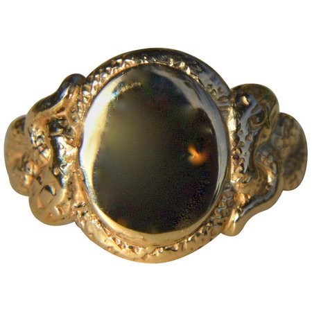 Medusa 14 Karat Gold Snake Signet Victorian Ring For Sale at 1stdibs
