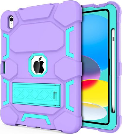 Amazon.com: CCMAO for New iPad 10th Generation Case 10.9 Inch 2022, iPad 10 Case with Kickstand & Pencil Holder, Heavy Duty Shockproof Hybrid Three Layer Protective Cover for Kids Girls, Purple+Green : Electronics