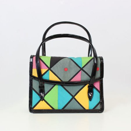 Vintage 60s mod purse / 1960s graphic purse / bright geometric | Etsy