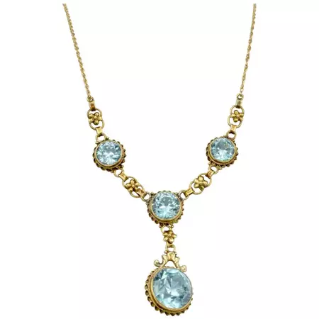 Edwardian Blue Zircon 14 Karat Gold Necklace For Sale at 1stDibs | blue zircon necklace, blue zircon gold necklace, fashion blue zircon gold necklace