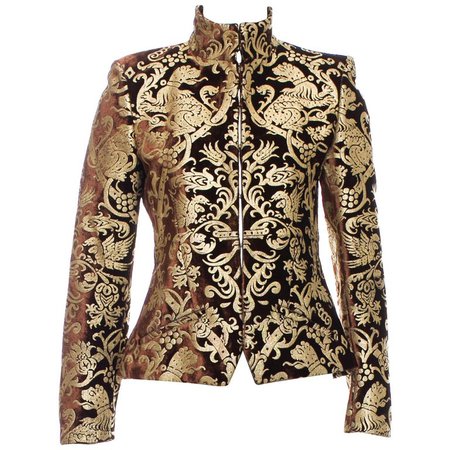 New Roberto Cavalli F/W 2006 Brown Gold-Leafing Velvet Blazer Jacket It.42 US 6 For Sale at 1stdibs