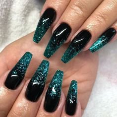 Turquoise glitter nails | Green nails, Turquoise nails, Elegant nails