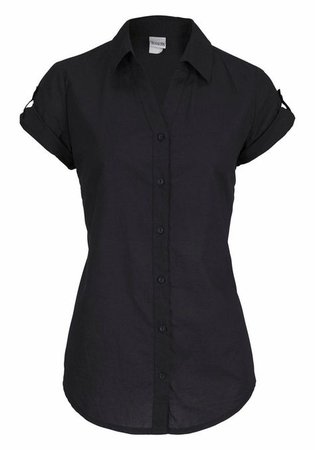 black short sleeve button up blouse