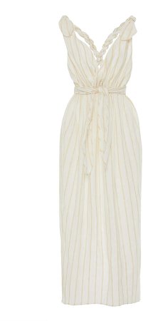 Calypso Striped Linen-Blend Midi Dress