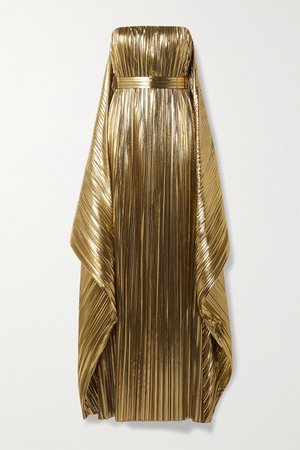 Gold Belted draped pleated lamé gown | SemSem | NET-A-PORTER