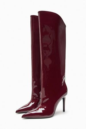 HEELED KNEE HIGH BOOTS - Burgundy Red | ZARA United States