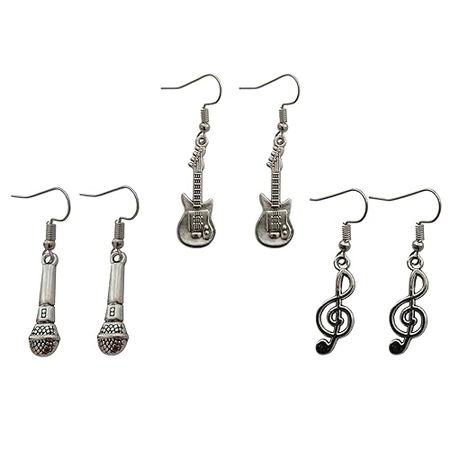 Amazon.com: 3 Pairs in set, Guitar Earrings, Microphone Earrings, Treble Clef Earrings, Perfect Gift for Music Lover, Handmade Earrings Set : Handmade Products