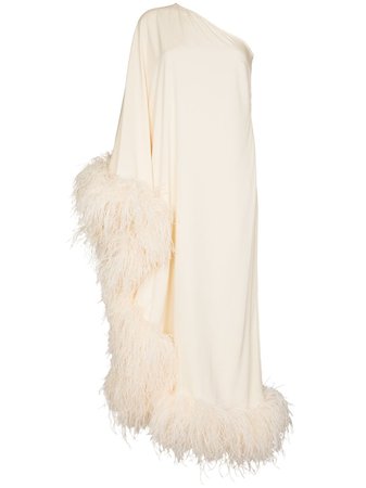 Taller Marmo Ubud one-shoulder feather-trim Gown - Farfetch