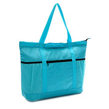 Large Foldable Beach Bag With Zipper - XL Foldable Tote Bag For Travel And Shopping - Large Tote Bag With Many Pockets