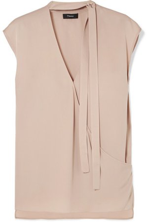 Theory | Pussy-bow wrap-effect silk blouse | NET-A-PORTER.COM
