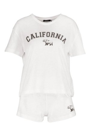California Slogan PJ Shorts Set | boohoo white