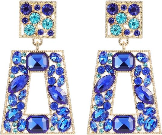 Amazon.com: Canboer Royal Blue Rhinestone Rectangle Dangle Earrings Sparkly Crystal Geometric Drop Statement Earrings Hypoallergenic for Women Party Prom: Clothing, Shoes & Jewelry