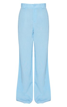 Blue Linen Look Tailored Wide Leg Trousers | PrettyLittleThing USA