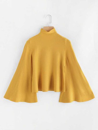 Stand Neck Bell Sleeve Solid Sweater | SHEIN USA