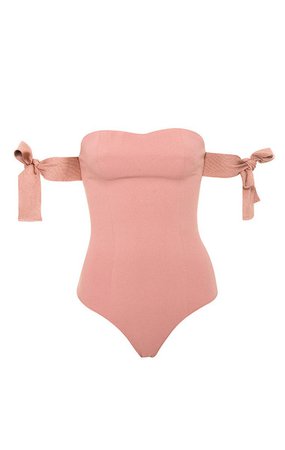 Clothing : Bodysuits : 'Seren' Clay Pink Off Shoulder Bodysuit