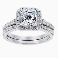 Women’s 3.28 CTW Princess Cut 925 Sterling Silver CZ Wedding Engagement Ring Set | eBay