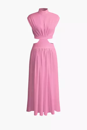 Mock Neck Cut Out Pleated Maxi Dress – Micas