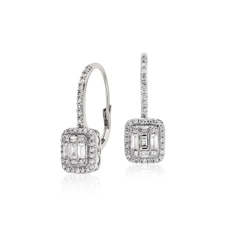 Baguette Diamond Lever Back Drop Earrings in 18k White Gold (3/4 ct. tw.) | Blue Nile