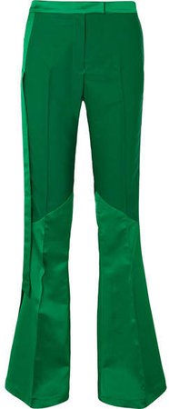 Ronald van der Kemp - Paneled Satin And Stretch-crepe Flared Pants - Green